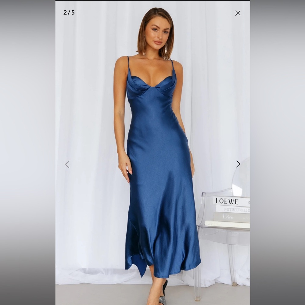 Hello Molly Navy Satin Maxi Dress Size 6 / M